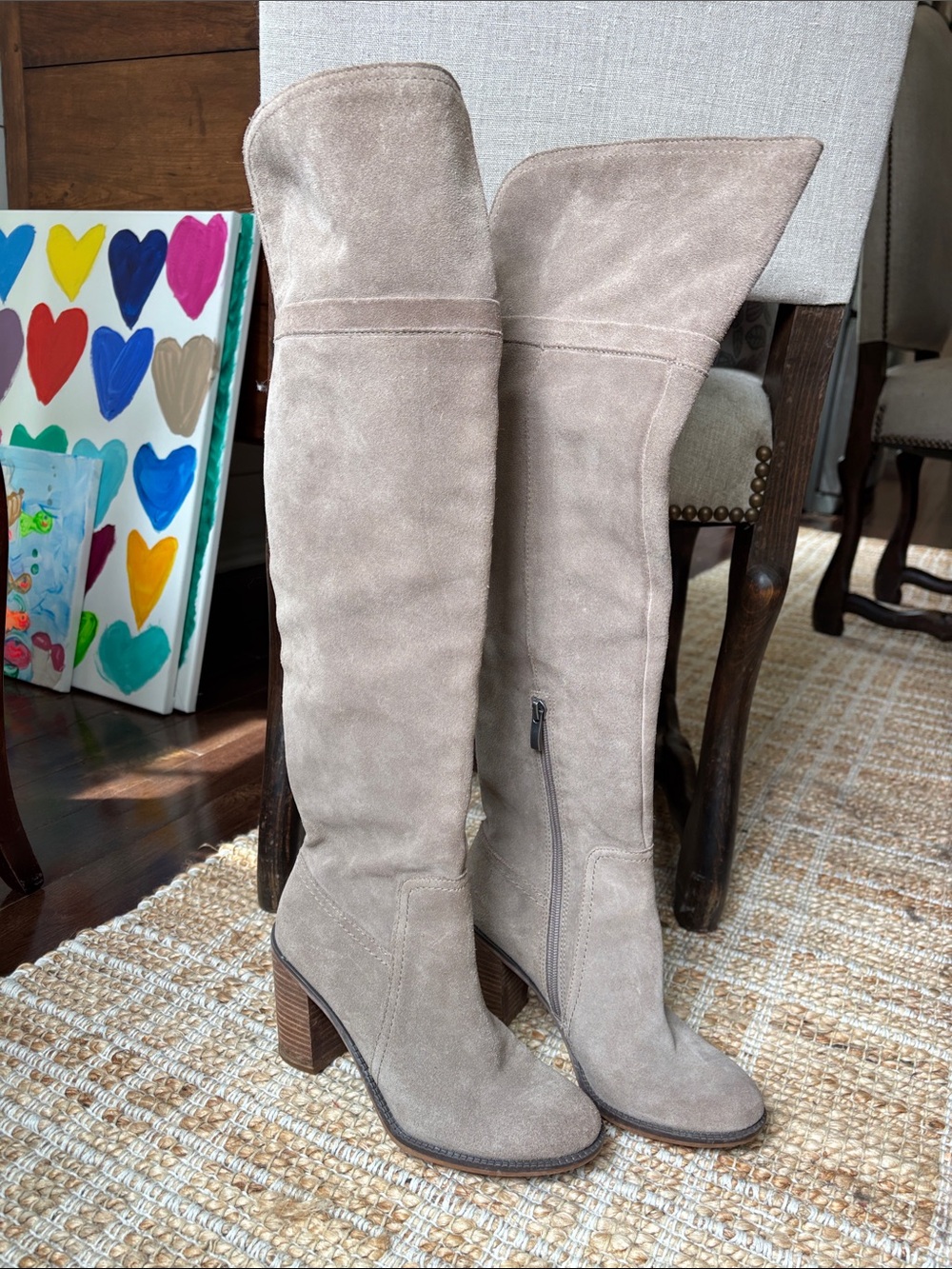 Franco Sarto (Ellyn) Taupe Suede Over-the-Knee Block Heel Boots